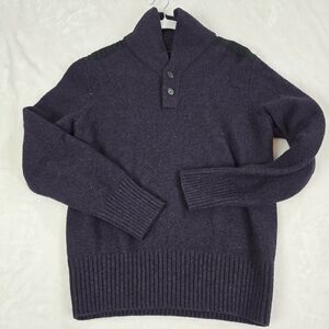Banana Republic Sweater Mens Medium Merino Wool Mock Neck 1/4 Button Preppy Plum